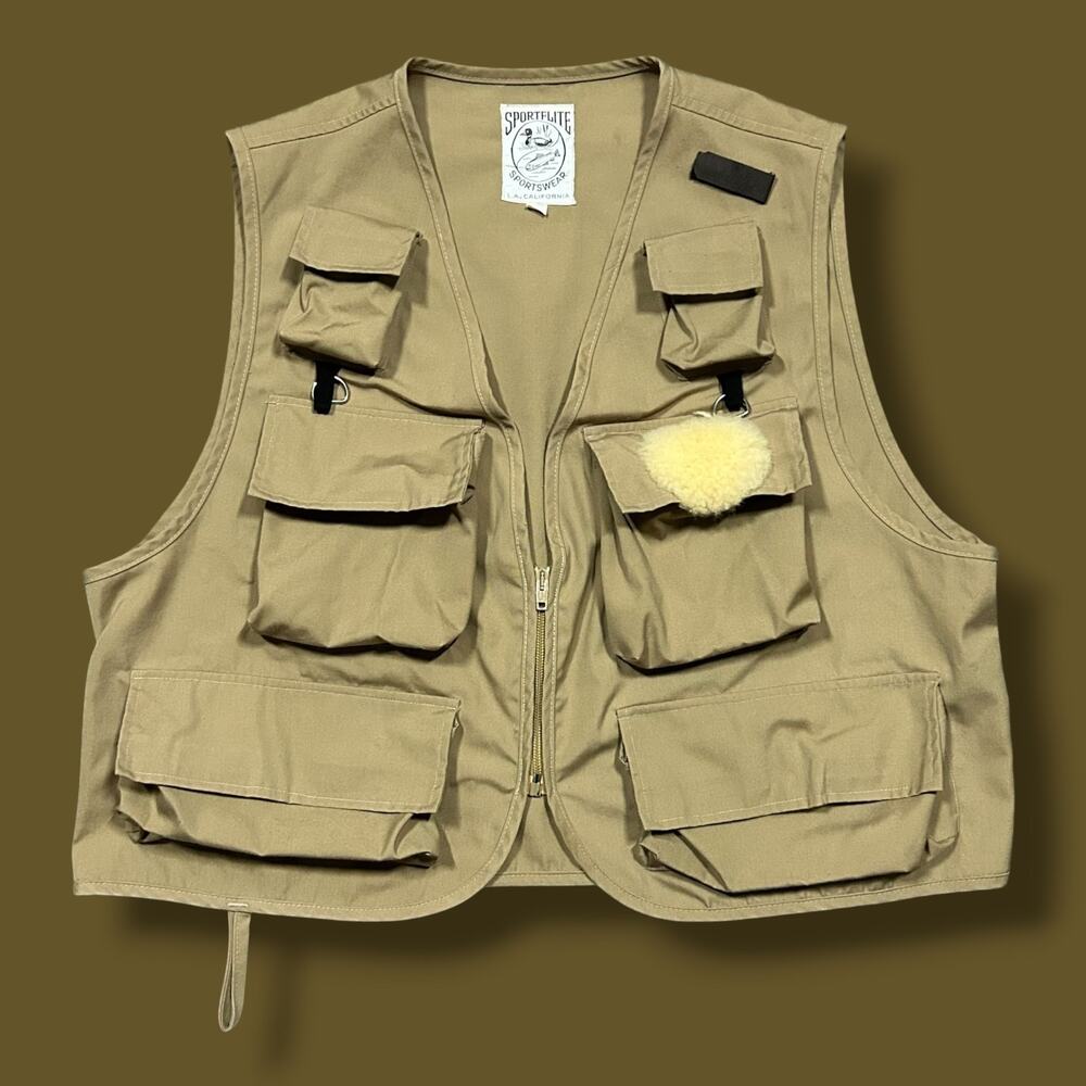Vintage Fly Fishing Vest Fish Hunting Utility Beige Tan Large Made in USA